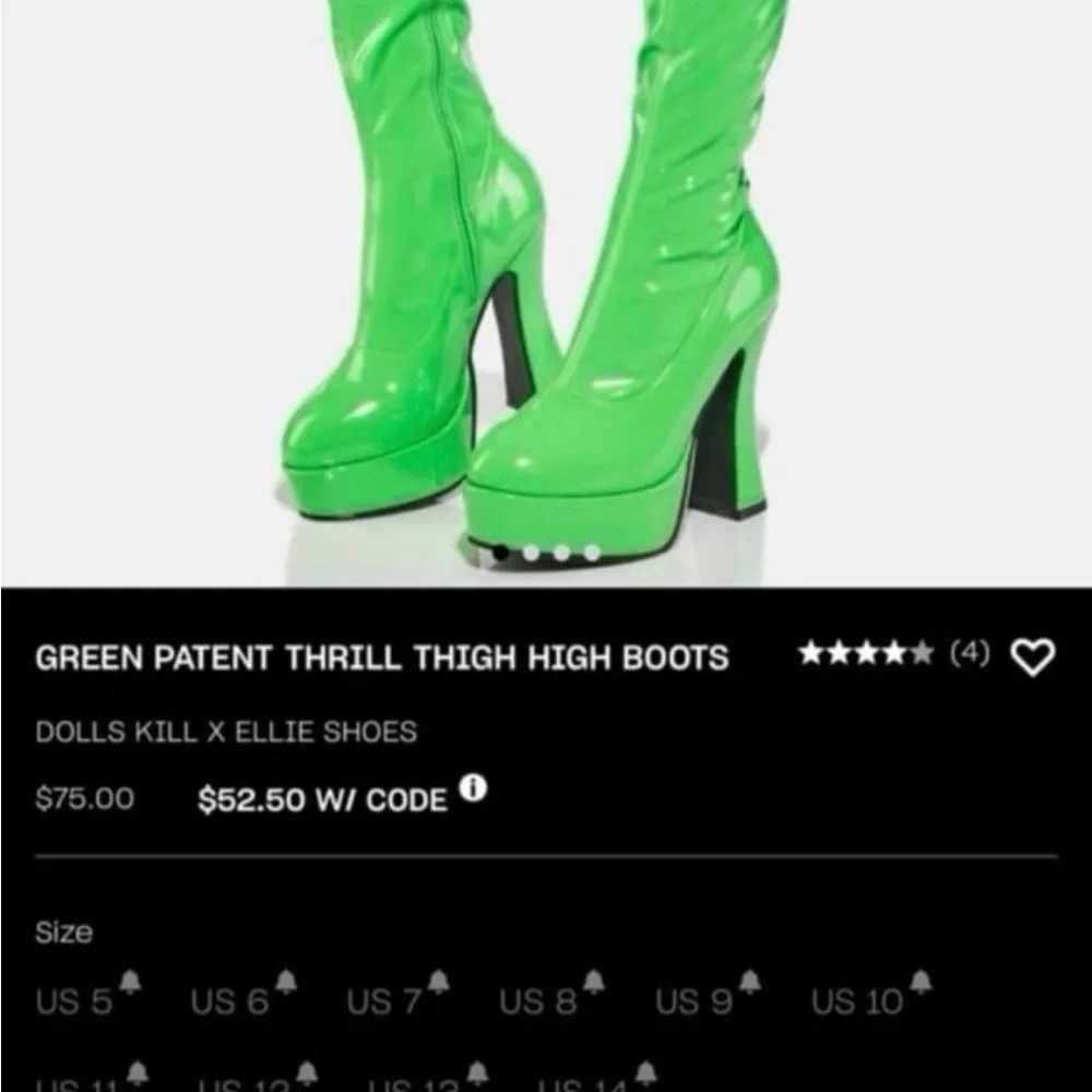 Dolls Kill Green Platform Thigh-High Boots Pleather Neon Lime 80s Disco Chunky - Picture 2 of 6